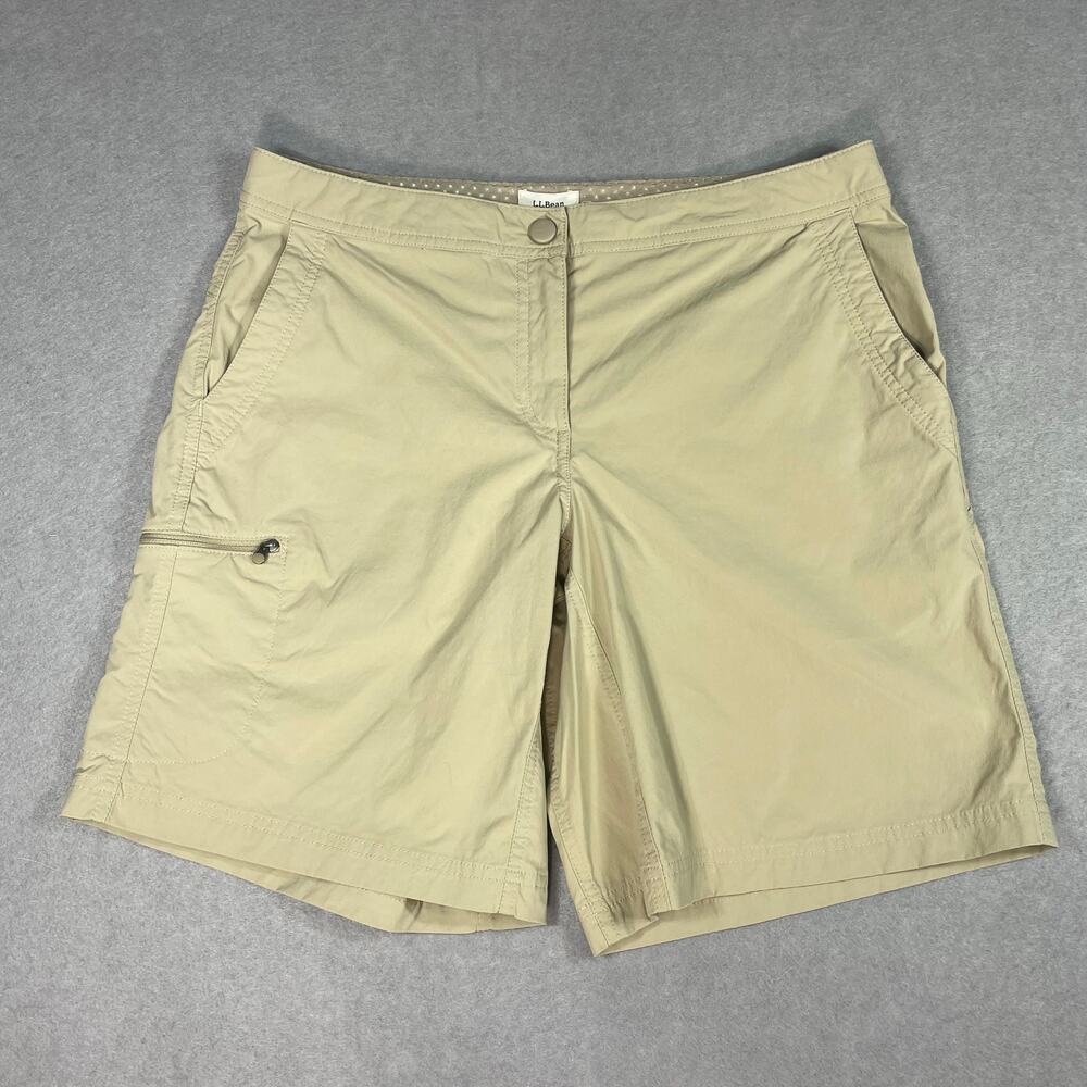 LL Bean Womens Shorts Size 10 Beige Nylon Stretch Hiking Outdoor Activewear